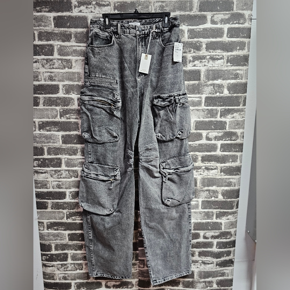 New Good American Women's Denim Cargo Pants, Size 12, Faded Black, P2